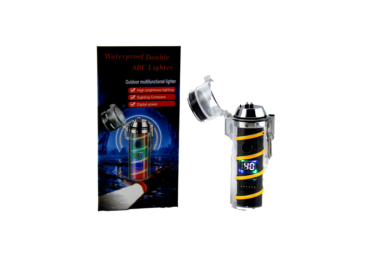 Електроімпульсна запальничка з ліхтариком, компасом та зарядкою від USB 229, фото 1