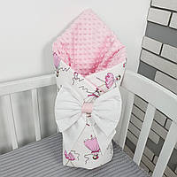 Одеяльце-конверт со съемным утеплителем - 100х80см с бантом для выписки - Балерины с розовым плюшем