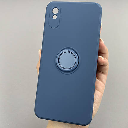 Чохол для Xiaomi Redmi 9A матовий з кільцем тримачем чохол на телефон сяомі редмі 9а синій cfc, фото 1