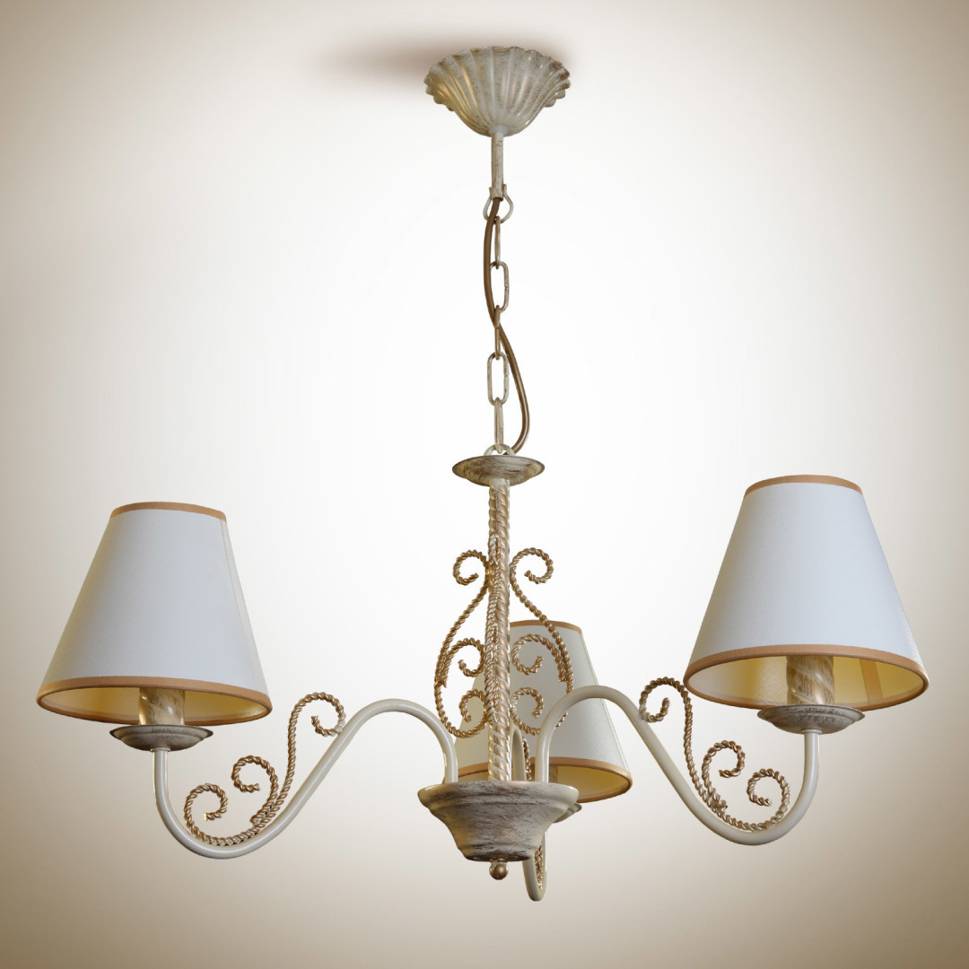 Підвісна люстра на ланцюгу з тканинними абажурами на 3 лампи E14 метал крем/золото 60x65 см
