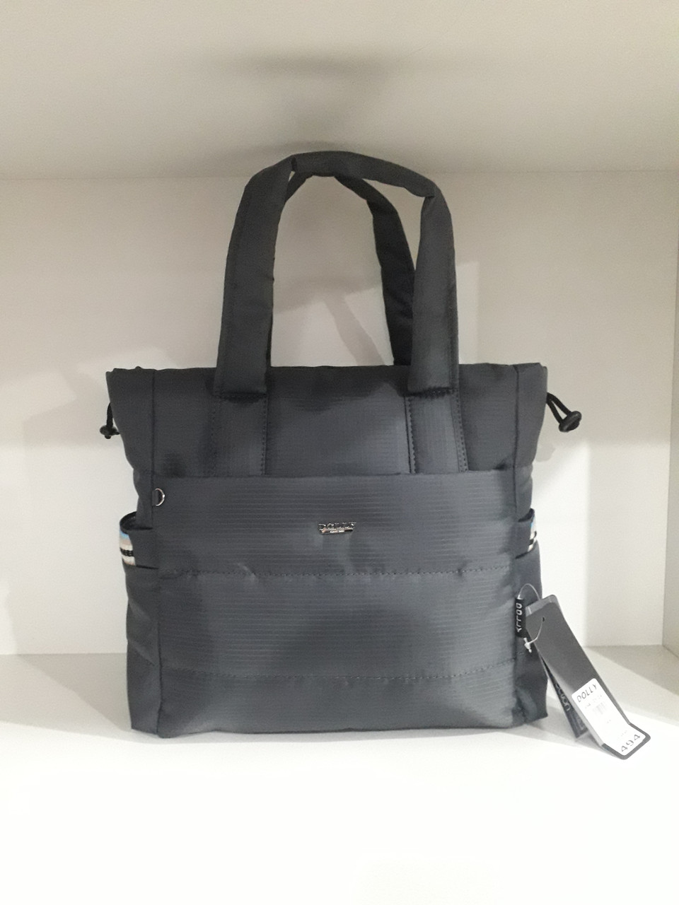 Сумка жіноча тканинна на плече дута стьобана з довгими ручками сіра модна 37х30х15 см Dolly 494