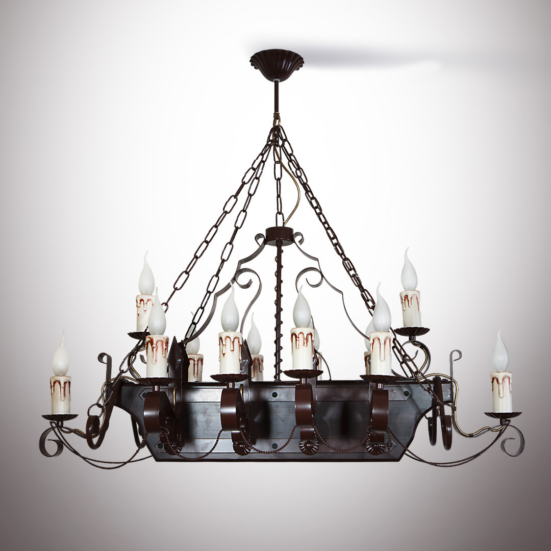 Люстра на ланцюгу метал та дерево 12 ламп Е14 коричневий/золота патина 100х88 см
