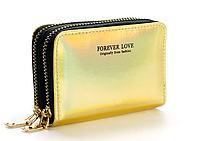 Женский кошелёк-визитница для карточек, лазерный золотистый мини-портмоне картхолдер из эко-кожи
