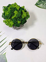 Солнцезащитные очки круглые, черные, унисекс, в золотыстой металлической оправе ( без бренда )