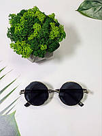 Солнцезащитные очки круглые, черные, унисекс, в серебристой металлической оправе ( без бренда )