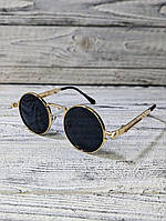 Солнцезащитные очки унисекс, черные, круглые в золотистой металлической оправе ( без бренда)