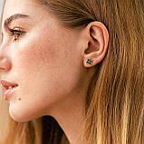 Золоті сережки — пусети "Клівер" з чорними 
фіанітами с07938, фото 2