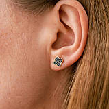 Золоті сережки — пусети "Клівер" з чорними 
фіанітами с07938, фото 4