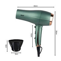 Мощный профессиональный фен для волос RAF R409G 2200 W, SL2, Фен для сушки и укладки волос с концентратором,