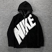 Мужская плюшевая кофта на молнии Nike черная | Оверсайз зипка зип худи Найк