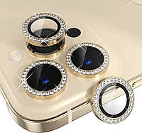 Захисне Золоте скло на камеру для iPhone 14 Pro Max з камінням