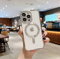 Прозрачно-срібний чехол MagSafe та захистом на камеру для Iphone 14 Pro