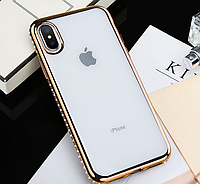 Силиконовый прозрачный чехол с золотыми камнями Сваровски для Iphone XS Max