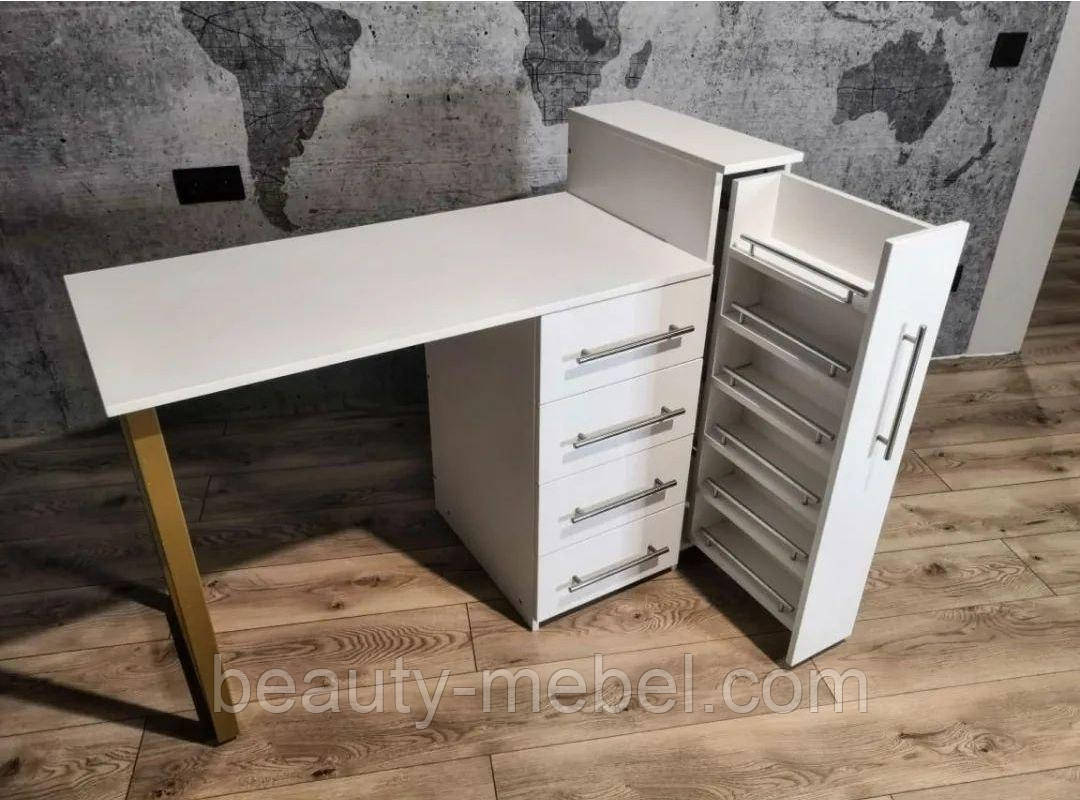 Стіл манікюрний у стилі LOFT на металевій ніжці зі шухлядою карго