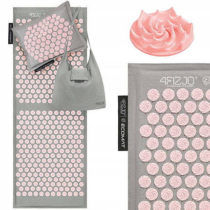 Килимок акупунктурний з подушкою 4FIZJO Eco Mat XL Аплікатор Кузнєцова Grey/Pink (P-5907739313607), фото 1