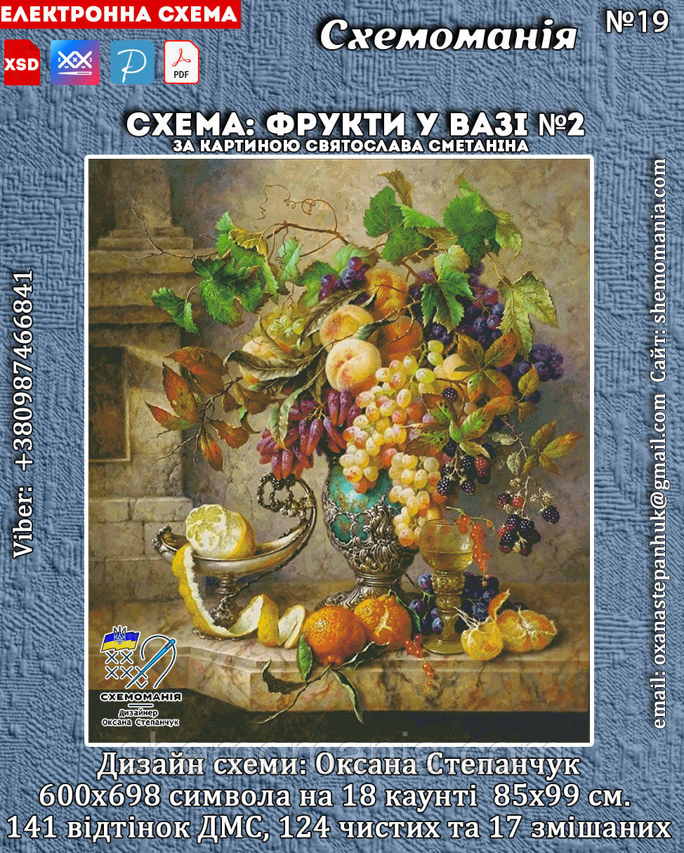 (Електронна)Схема для вишивки "Фрукти в вазі" по картині Святослава Сметаніна
