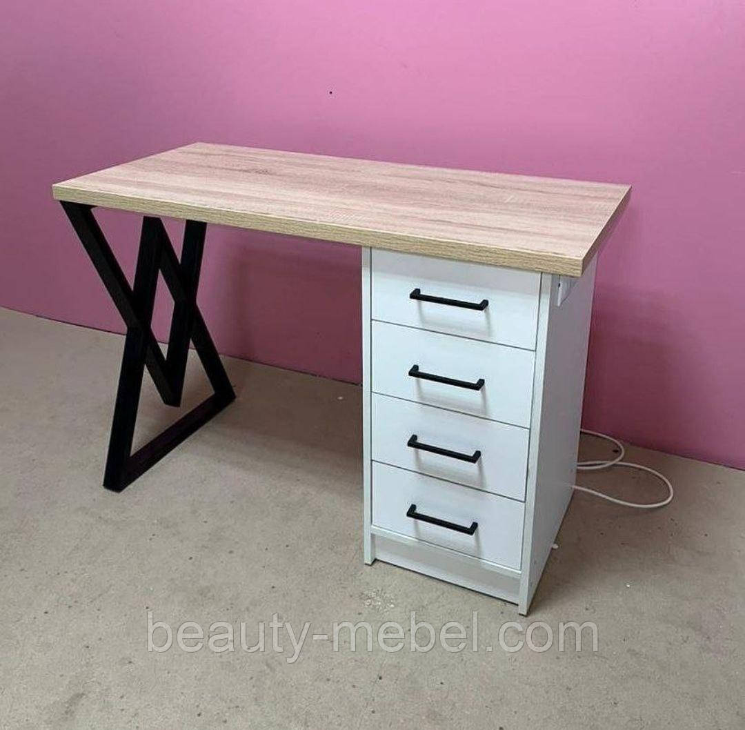 Стіл манікюрний у стилі LOFT на  металевій ніжці зі шухлядою карго, фото 1