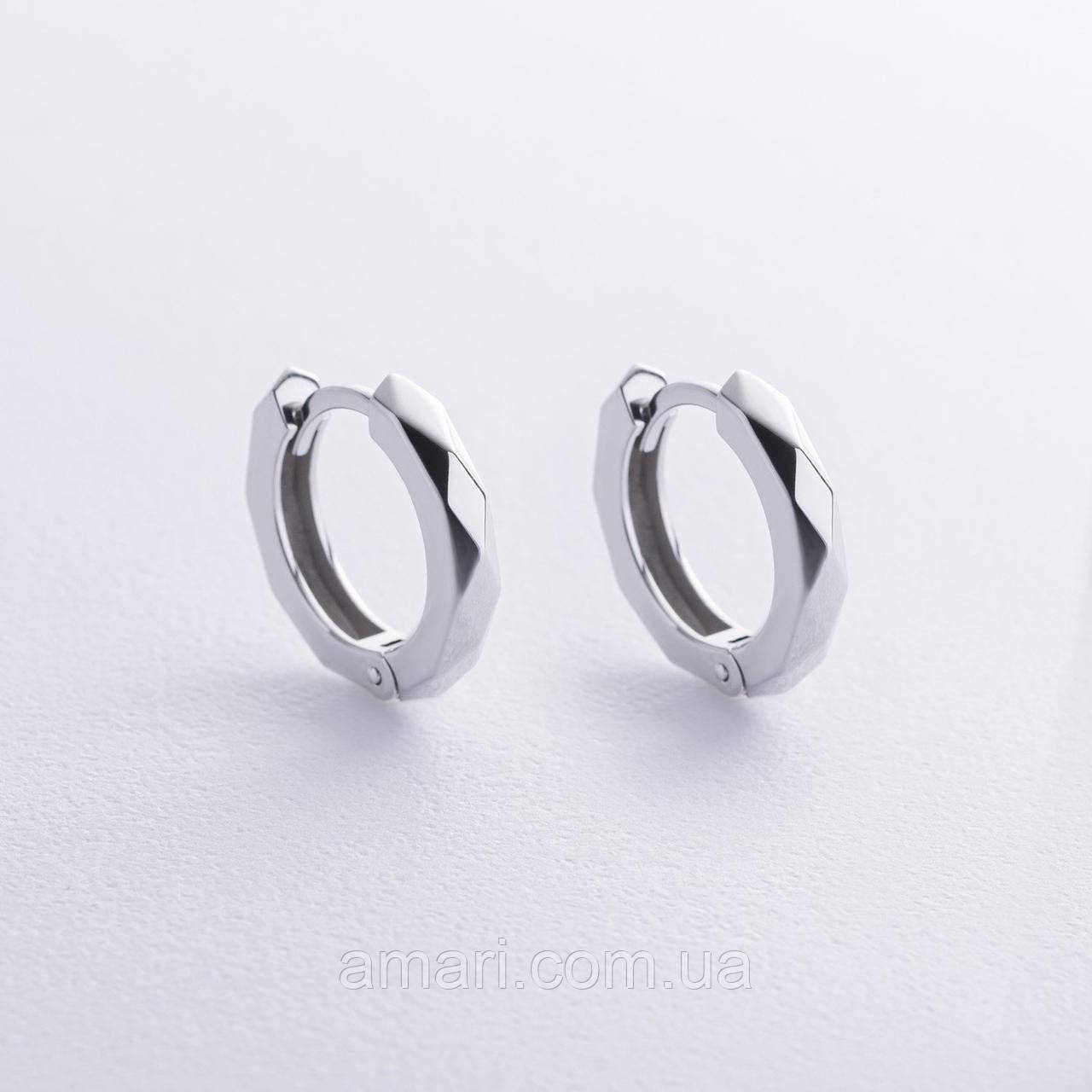 Сережки — кільця "Грані" в білому золоті 08860, фото 1