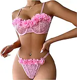 Жіноча білизна рожевого кольору з квітковим принтом ліф і стрінги, фото 8
