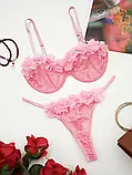 Жіноча білизна рожевого кольору з квітковим принтом ліф і стрінги, фото 2