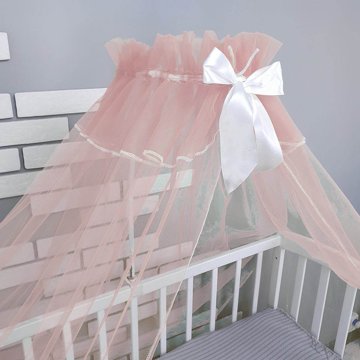 Балдахін на дитяче ліжечко з легкої дихаючої євро-сітки (євро-фатін) 3х1,7 метри - Темно-рожевий (пудровий)