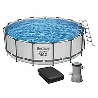 Каркасный круглый бассейн (457-122см, 16015 л, фильтр-насос, тент, лестница) Bestway 56438 Серый