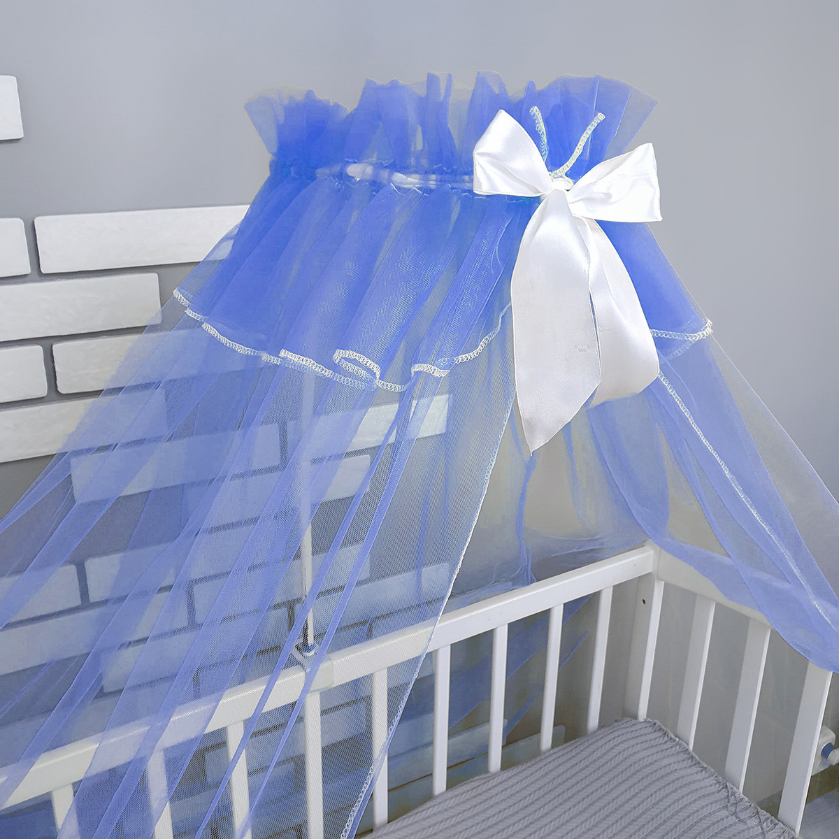 Балдахін на дитяче ліжечко з легкої дихаючої євро-сітки (євро-фатін) 3х1,7 метри - Синій