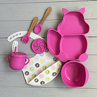 Дитячий набір рожевого посуду SQPR igg_e9494 Y8 з тарілкою Білкою ПРЕМІУМ якість