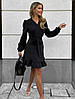 Витончене нарядне жіноче плаття-міні, на запах, з довгим рукавом, чорне, фото 2