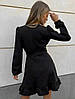 Витончене нарядне жіноче плаття-міні, на запах, з довгим рукавом, чорне, фото 7
