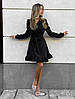 Витончене нарядне жіноче плаття-міні, на запах, з довгим рукавом, чорне, фото 4