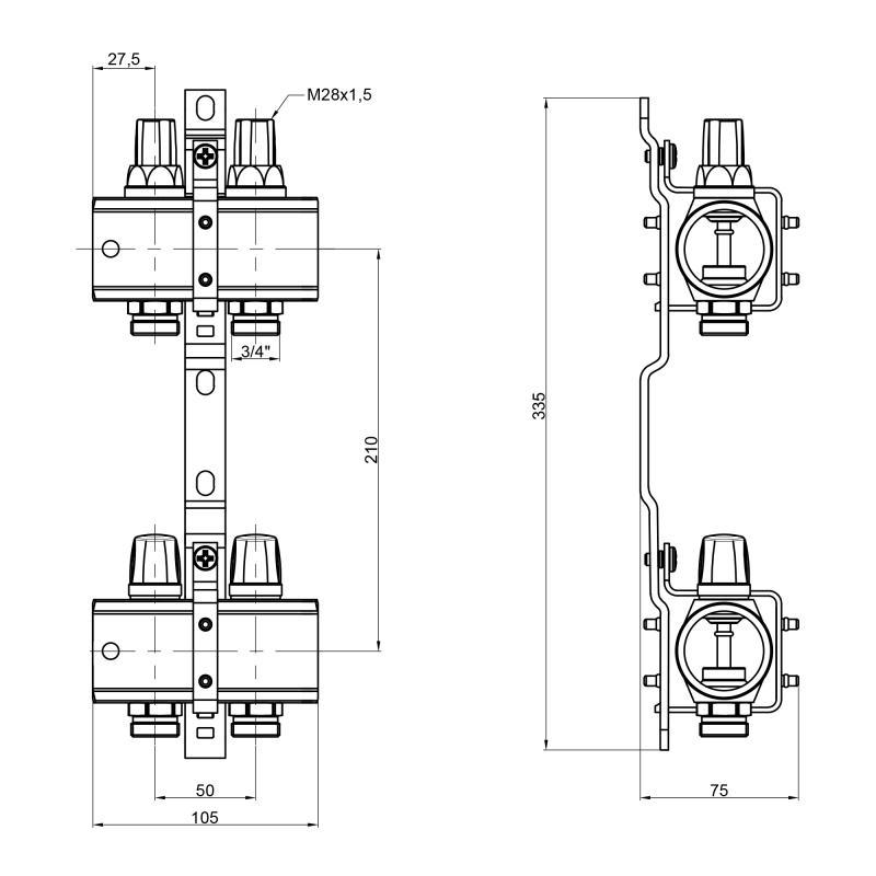 Коллектор Icma 1" 2 выхода, без расходомера №K005 - фото 2 - id-p2084434404