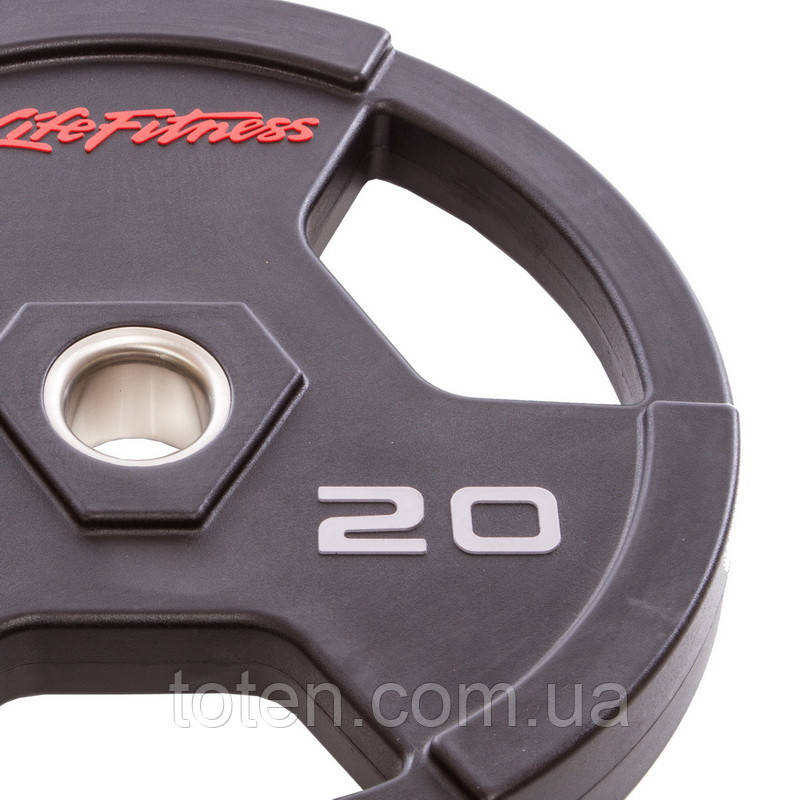 Диски для штанги поліуретанові LIFE FITNESS GC-80154-20 51мм 20кг чорний топ, фото 1