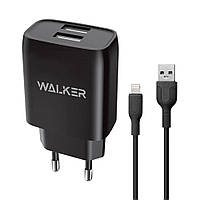 Мережевий зарядний пристрій (адаптер) 2в1 WALKER WH-31 2USB / 2.1A + Lightning black