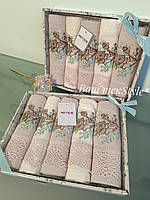 Подарунковий набір вафельних рушників з мереживом 5шт 40*60см, Туреччина