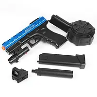 Пистолет детский (стреляет орбизами, оптический прицел с подсветкой, глушитель, очки, пакетик орбизов) 817-4