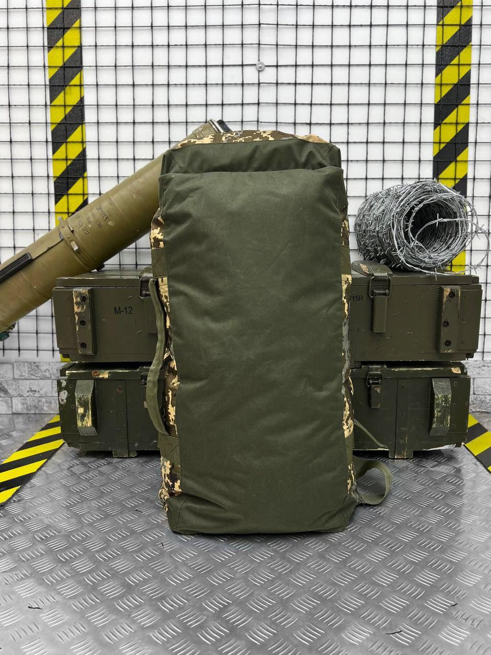 Баул тактический 100л пиксель, штурмовой сумка-рюкзак для транспортировки вещей из Cordura - фото 2 - id-p2084535626