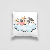 Подушка декоративна з дитячим оригінальним принтом "Спляча корівка на хмарі. Sleeping cow" Push IT
