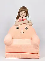 М'яке дитяче крісло плюшеве Заєць рожевий 50 см, безкаркасне м'яке крісло-диван для дітей у кімнату