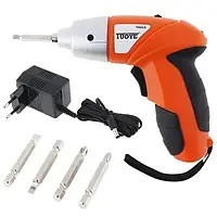 Беспроводная электроотвертка Tools Tuoye Cordless Screw, Аккумуляторный мини шуруповерт с 4 битами и адаптером