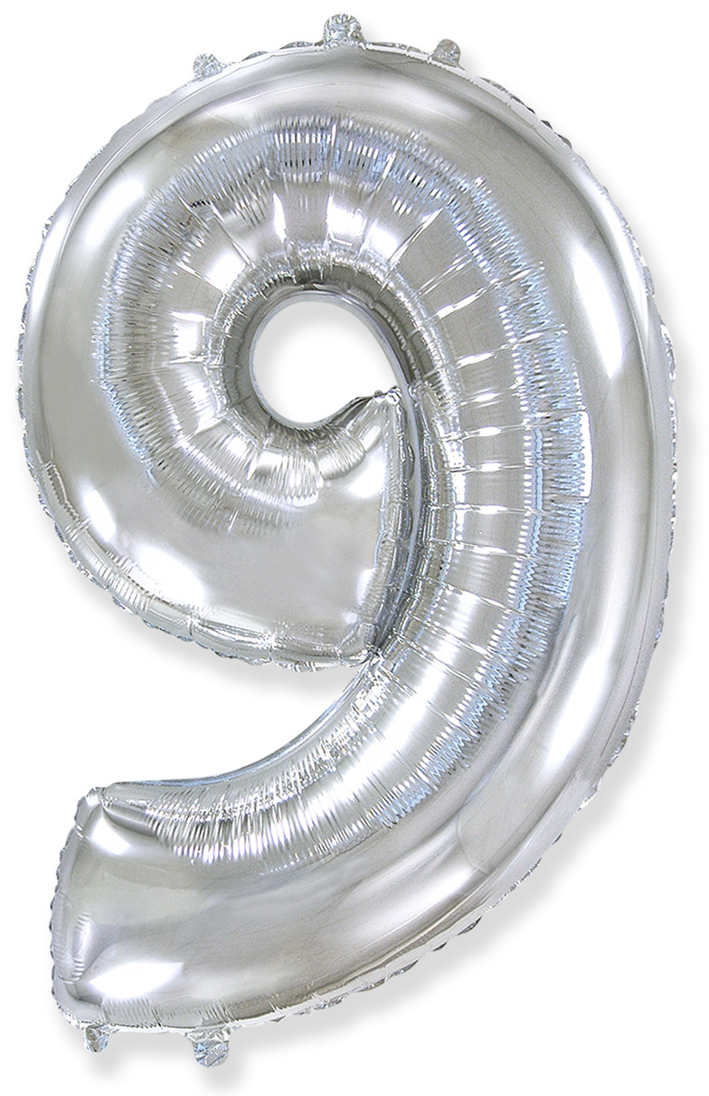 Повітряна кулька цифра 9 срібло, 40" (102 см) Flexmetal 2297