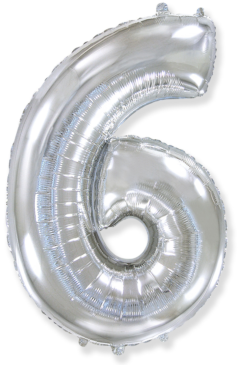 Повітряна кулька цифра 6 срібло, 40" (102 см) Flexmetal 2300