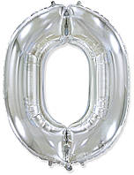 Воздушный шарик цифра 0 серебро, 40" (102 см) Flexmetal 2296