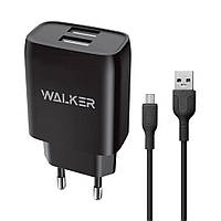 Мережевий зарядний пристрій (адаптер) 2в1 WALKER WH-31 2USB / 2.1A + Micro black