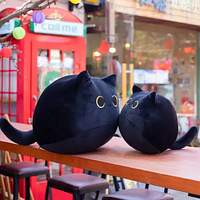 Мягкая плюшевая игрушка- подушка черный кот 40х45 см, талисман Кот из серии длинный кот батон, Masyasha
