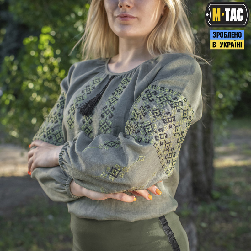 M-Tac вишиванка жіноча 100% льон олива, фото 1