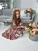 Детское натуральное платье в яркие цветы