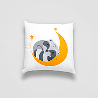 Подушка декоративна з дитячим оригінальним принтом "Сплячий єнот на місяць. Sleeping raccoon" Push IT