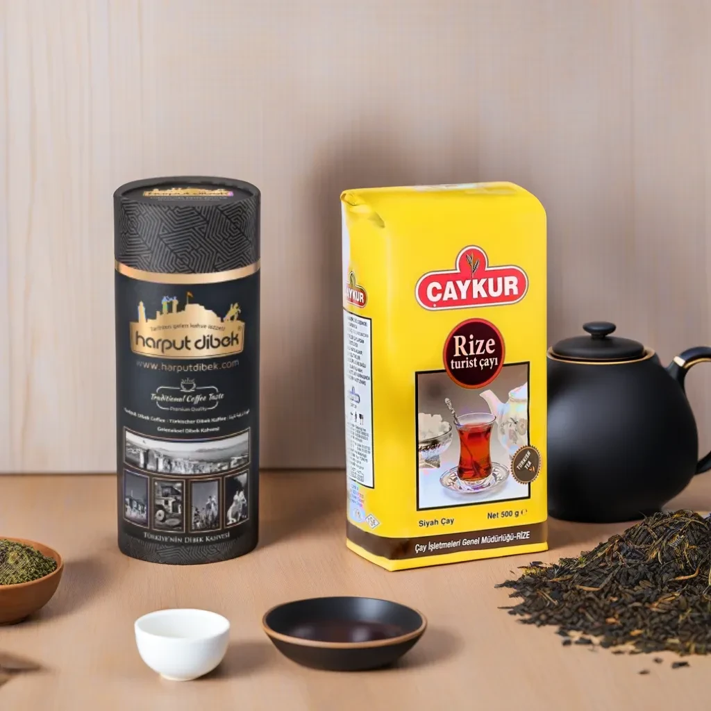 Комплект чай чорний дрібнолистовий та кава мелена з вершками, Hartup Dibek 1 кг та Caykur Rize 500 гр