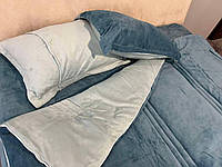 Велюровое полированное постельное белье Двухцветное однотонное Евро , тёплая зимняя качественная модель